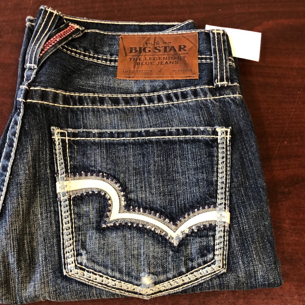 Men's Big & Tall Vintage Thick Stitch Embroidered Distressed Jeans - Picture 2 of 15